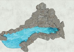 假山水池景观SU(草图大师)模型