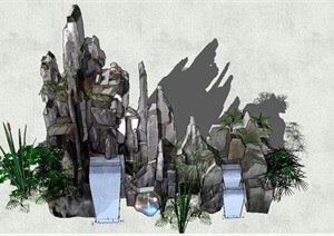 假山瀑布植物景观SU(草图大师)模型