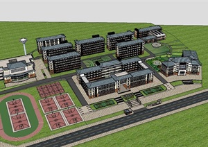 欧式中小学校园整体建筑楼SU(草图大师)模型