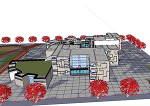现代多层教育教学楼设计SU(草图大师)模型