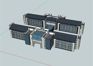 中式多层学校教育建筑楼设计SU(草图大师)模型