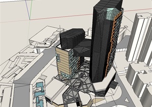 山地城市商业办公综合体建筑SU(草图大师)模型