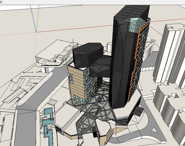 山地城市商业办公综合体建筑su模型(1)