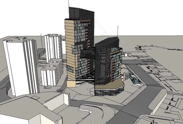 山地城市商业办公综合体建筑su模型(3)
