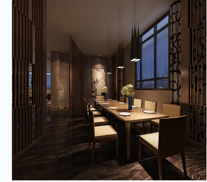 现代室内餐厅空间装饰3d模型(1)