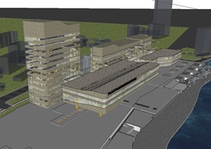 某详细的城市商业办公中心建筑楼SU(草图大师)模型