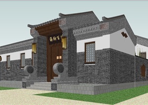 一个新中式四合院大别墅ＳＵ模型