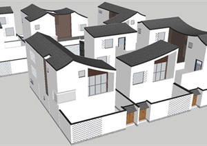新中式别墅组团建筑ＳＵ模型