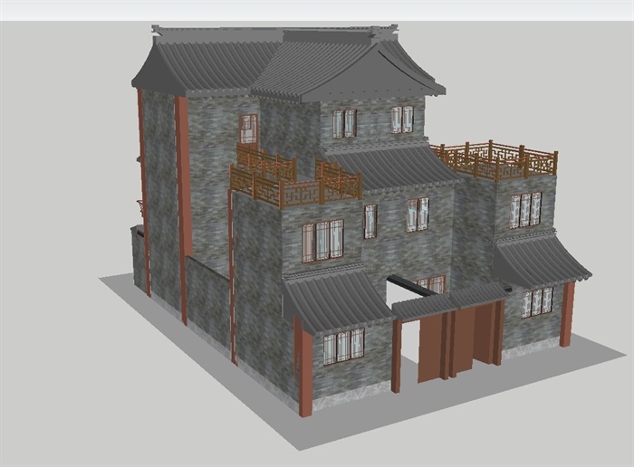 民国风格双拼别墅建筑方案ＳＵ模型(2)