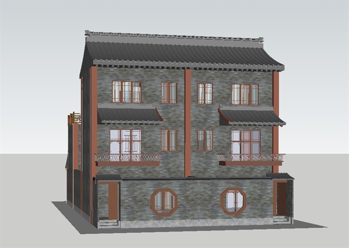 民国风格双拼别墅建筑方案ＳＵ模型(3)