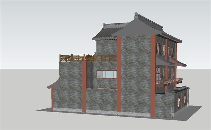 民国风格双拼别墅建筑方案ＳＵ模型(5)