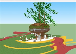 现代创意木结构儿童游戏场树屋ＳＵ模型