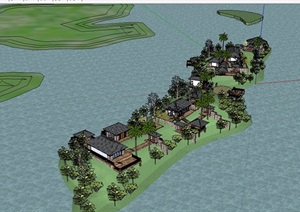 广西金莲湖湖心岛私人别墅设计SU(草图大师)模型