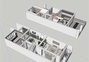 二层别墅室内空间设计SU(草图大师)模型