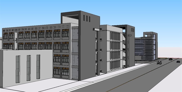 现代风格中小学校园整体教学建筑规划SU模型(1)