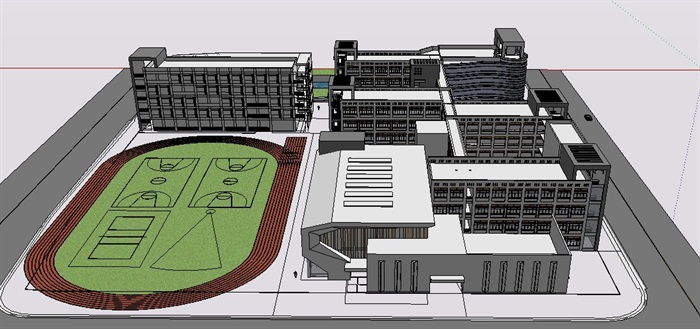 现代风格中小学校园整体教学建筑规划SU模型(2)