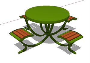 现代详细的桌凳一体组合设计SU(草图大师)模型