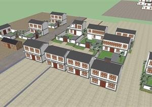 中式村庄街景规划建筑方案SU(草图大师)模型