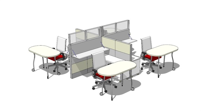 现代室内办公空间桌椅su模型