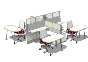 现代室内办公空间桌椅SU(草图大师)模型
