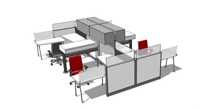 现代室内详细办公桌椅组合su模型