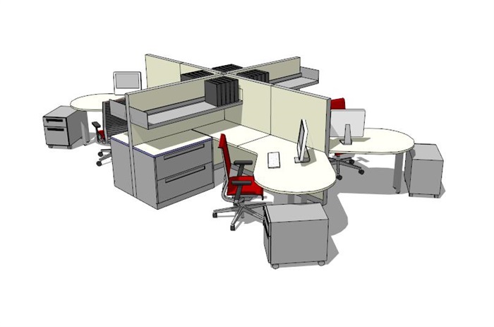 现代办公室内桌椅组合设计su模型