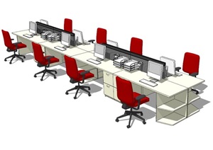 现代八人组合办公桌椅设计SU(草图大师)模型