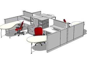 现代风格组合办公桌椅素材设计SU(草图大师)模型