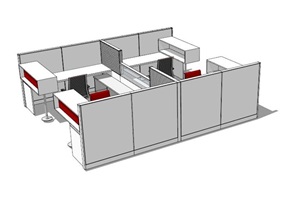 现代四人座办公桌椅素材设计SU(草图大师)模型