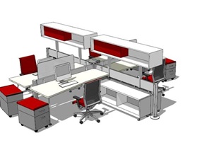 室内办公桌椅组合设计SU(草图大师)模型