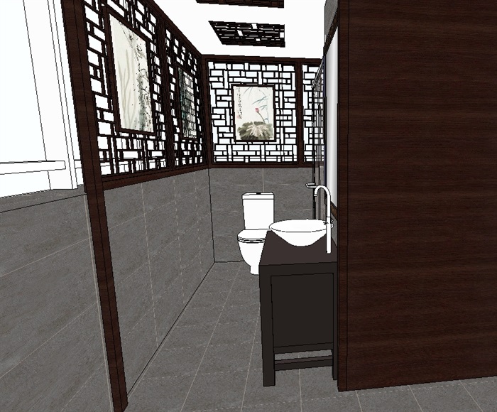 新中式卫生间装潢方案设计SU模型(3)