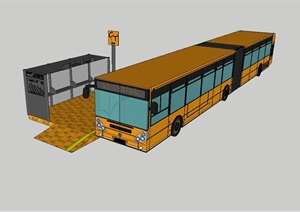 现代公交车及车站站台设计SU(草图大师)模型