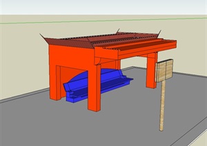 公交车站廊设计SU(草图大师)模型