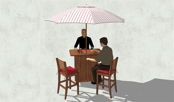 室外太阳伞桌椅设计su模型