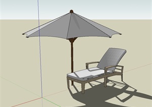 现代沙滩伞 躺椅组合设计SU(草图大师)模型