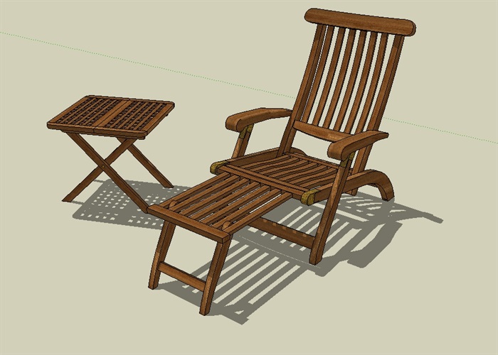 中式木质躺椅及桌子组合设计su模型(1)