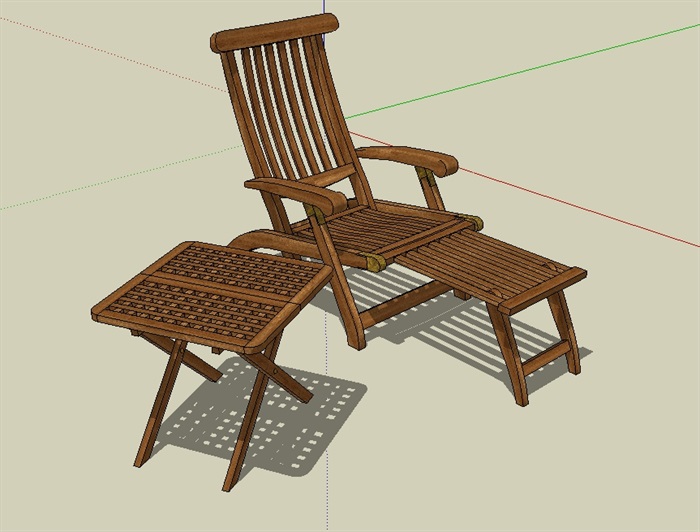 中式木质躺椅及桌子组合设计su模型(2)