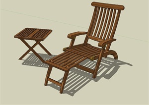 中式木质躺椅及桌子组合设计SU(草图大师)模型