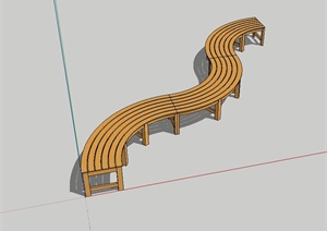 现代木桌崎岖的坐凳SU(草图大师)模型