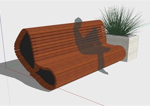 现代木桌独特座椅SU(草图大师)模型