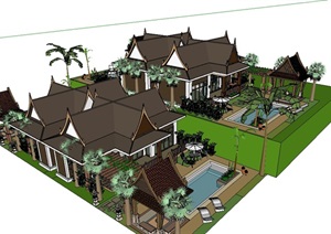 东南亚风格的度假别墅SU(草图大师)模型