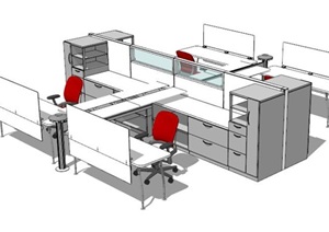 现代四人组合办公桌椅设计SU(草图大师)模型