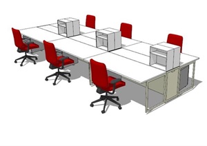简约红白色办公桌椅SU(草图大师)模型