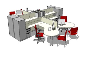 现代简约红白色办公桌椅设计SU(草图大师)模型