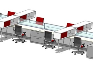 简约组合办公桌椅素材设计SU(草图大师)模型