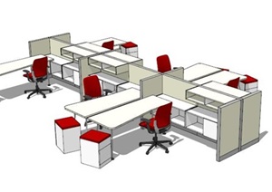 现代风格红白色办公桌椅SU(草图大师)模型