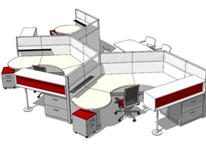 现代组合办公桌椅素材SU(草图大师)模型