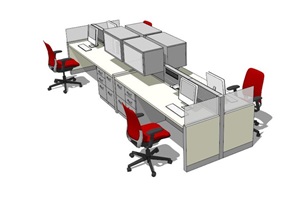 简约现代组合办公桌椅设计SU(草图大师)模型素材