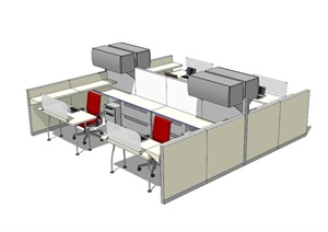现代办公桌椅工作台设计SU(草图大师)模型