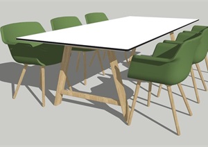 简约6人座桌椅组合SU(草图大师)模型
